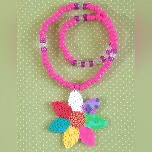 Handmade Perler Bead Flower Stretch Necklace